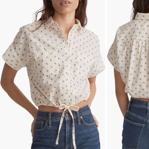 Madewell XXS Button-Up Drawstring Shirt in Blooming Ikat